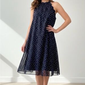 by & by Midnight Blue and White Dotted Midi Dress